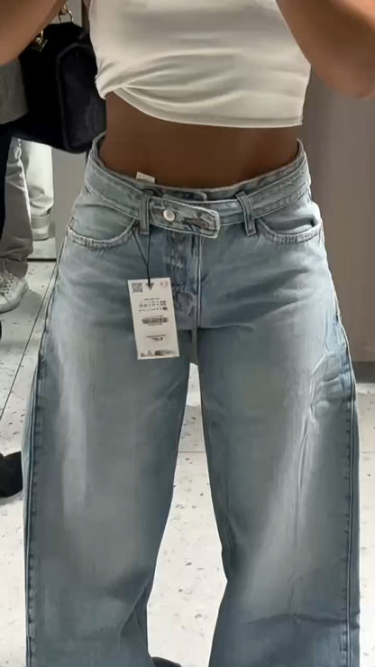 Light Blue Low Waist Wide Leg Jeans