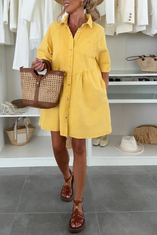 Light Wash Denim Babydoll Shirt Dress