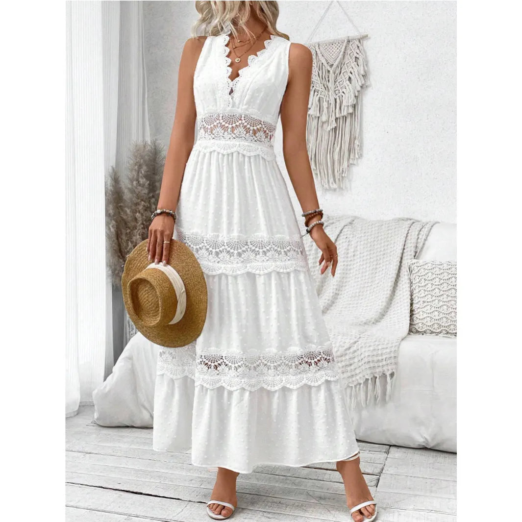 Women's Lace-Paneled V-Neck Sleeveless Dress