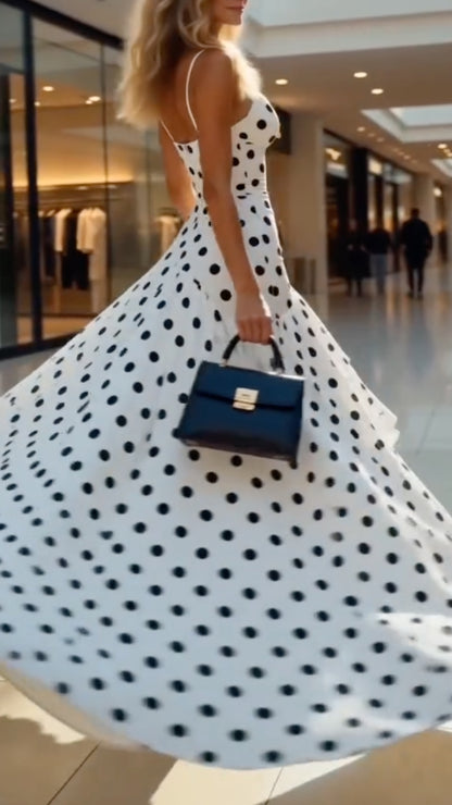 White Polka Dot High-Low Ruffle Dress
