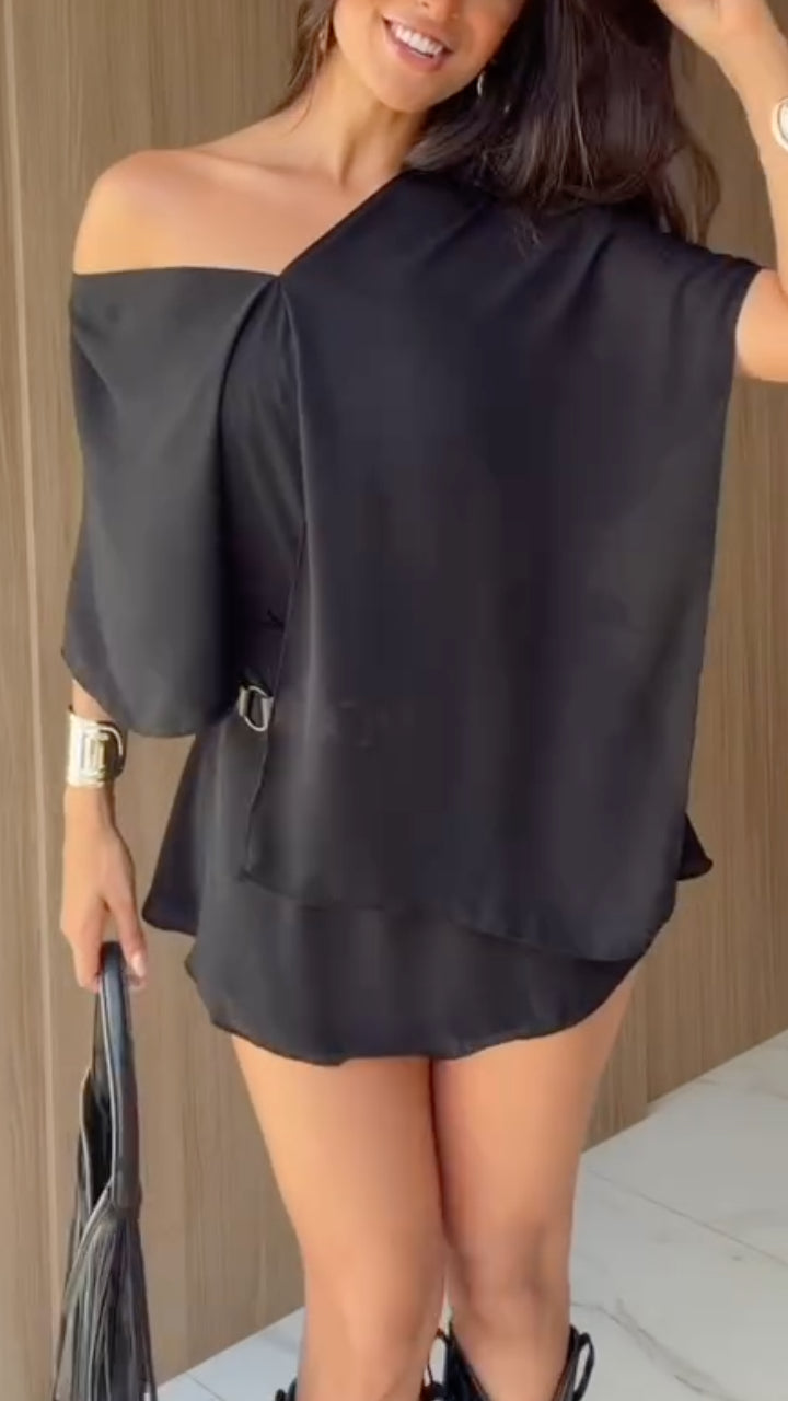 Off‑Shoulder Cape Sleeve Top & Mini Skort Co‑Ord Set