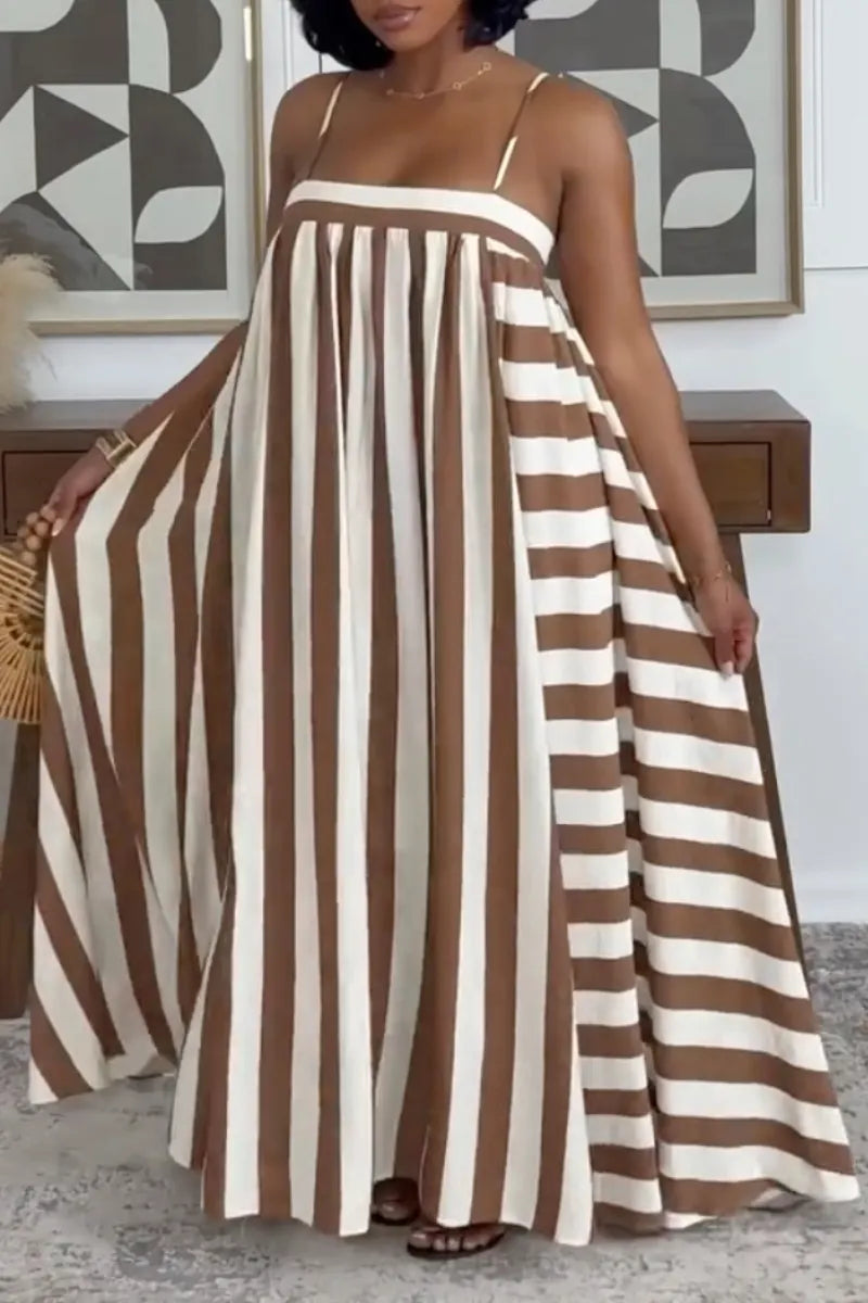 Vertical Striped Spaghetti Strap Maxi Dress