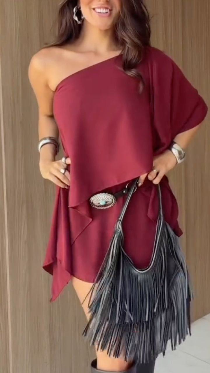 Off‑Shoulder Cape Sleeve Top & Mini Skort Co‑Ord Set