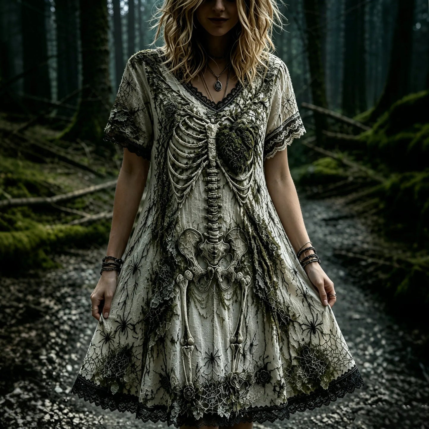 Women's Retro Moss And Human Anatomy Art Halloween Style Mini Dress