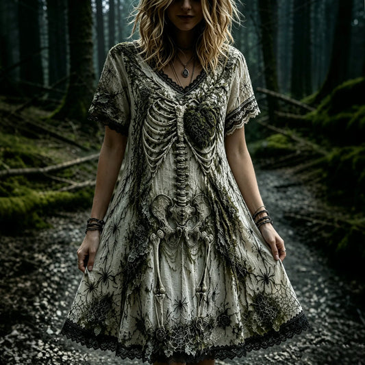 Women's Retro Moss And Human Anatomy Art Halloween Style Mini Dress