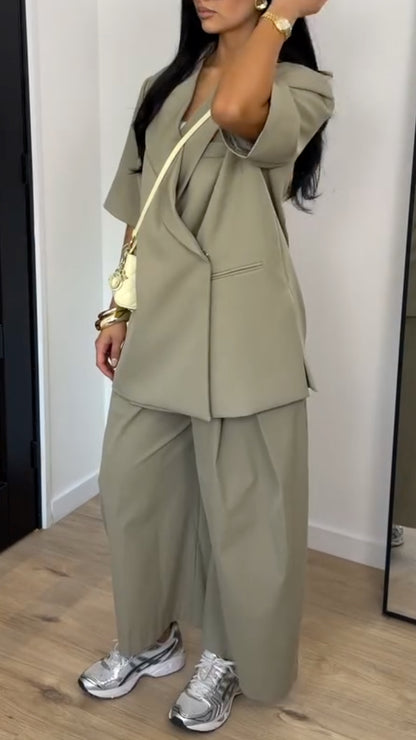 Short Sleeve Blazer & Wide Leg Culottes Co‑Ord Set
