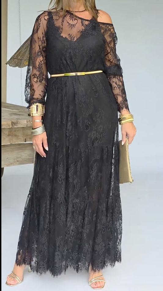 Women's Asymmetrical Neck Lace + Inner Dress Set