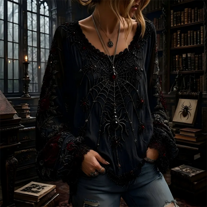 Women's Dark Romantic Spider Graphic Summer Top