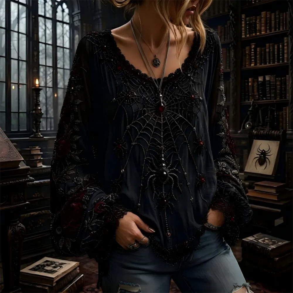 Women's Dark Romantic Spider Graphic Summer Top