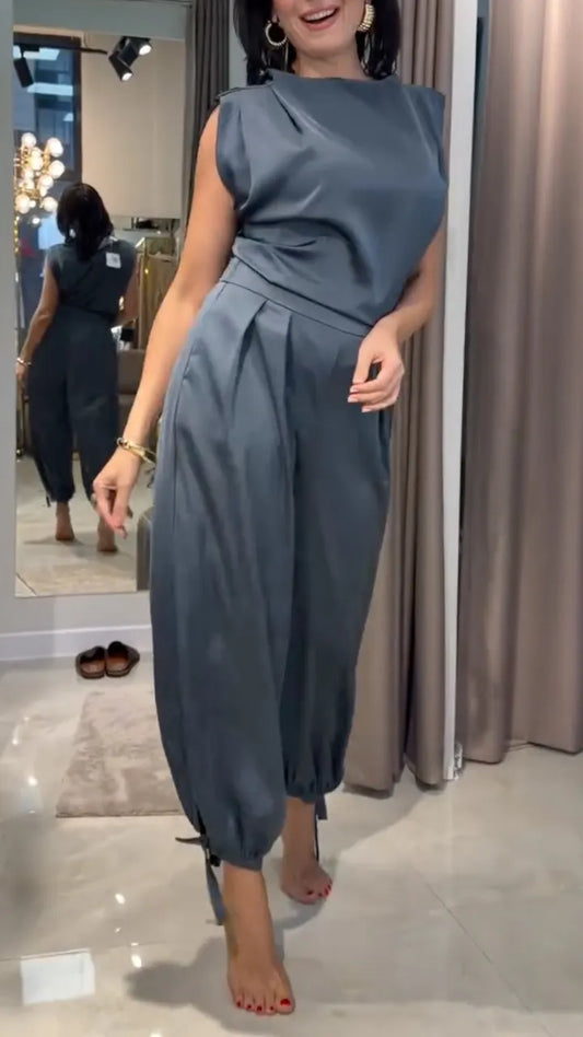 Satin Sleeveless Top & Harem Pants Co-Ord Set