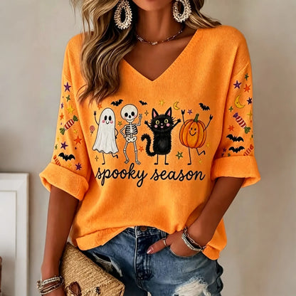 Women's Retro Spooky Season Ghost Pumpkin Print Casual T-shirt