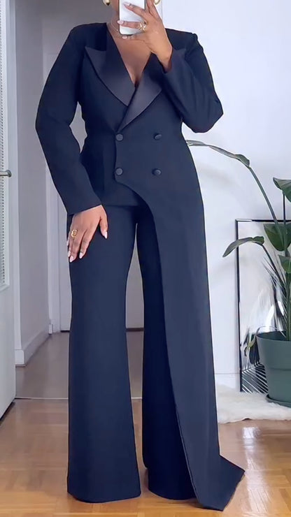 Lapel Double-Breasted Irregular Wide-Leg Suit