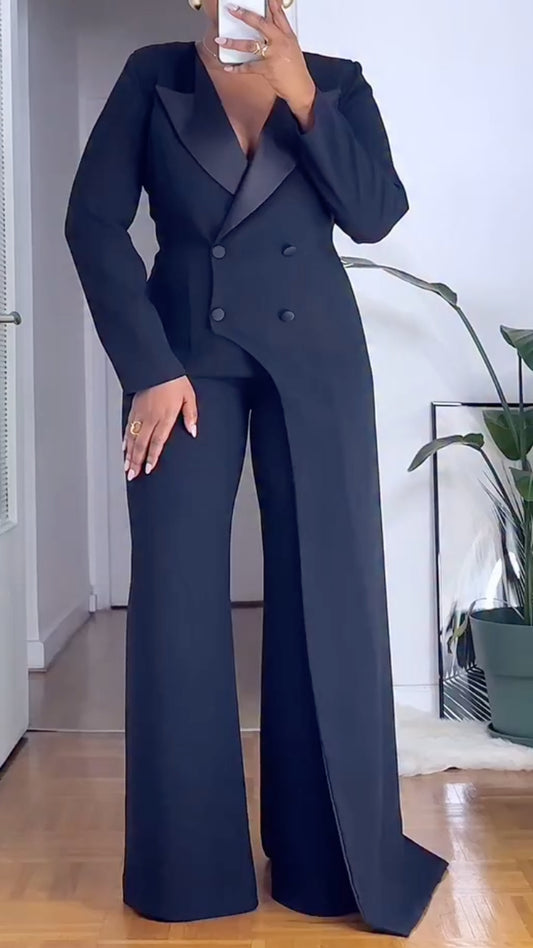 Lapel Double-Breasted Irregular Wide-Leg Suit