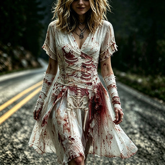 Women's Bloody Human Anatomy Art Halloween Style Mini Dress