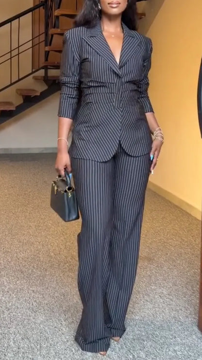 Black Pinstripe Tailored Suit Set