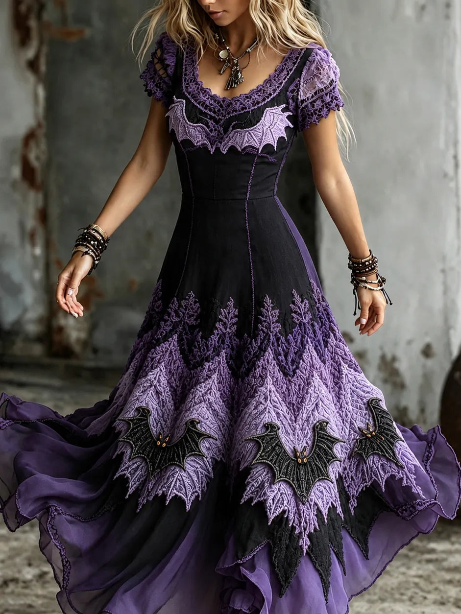 Women's Retro Halloween Bat Pattern Casual Dress