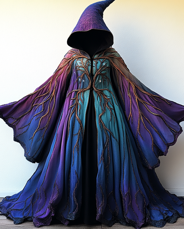 Stars and Moon Embroidered Rainbow Contrast Cape 9eea