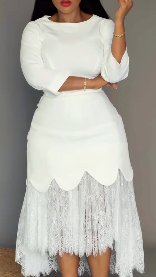 Women's Elegant Lace-Trimmed Dress