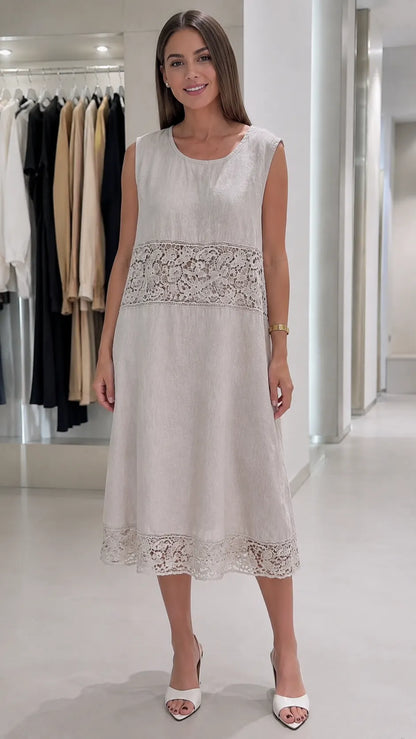 Lace Sleeveless Linen Midi Dres
