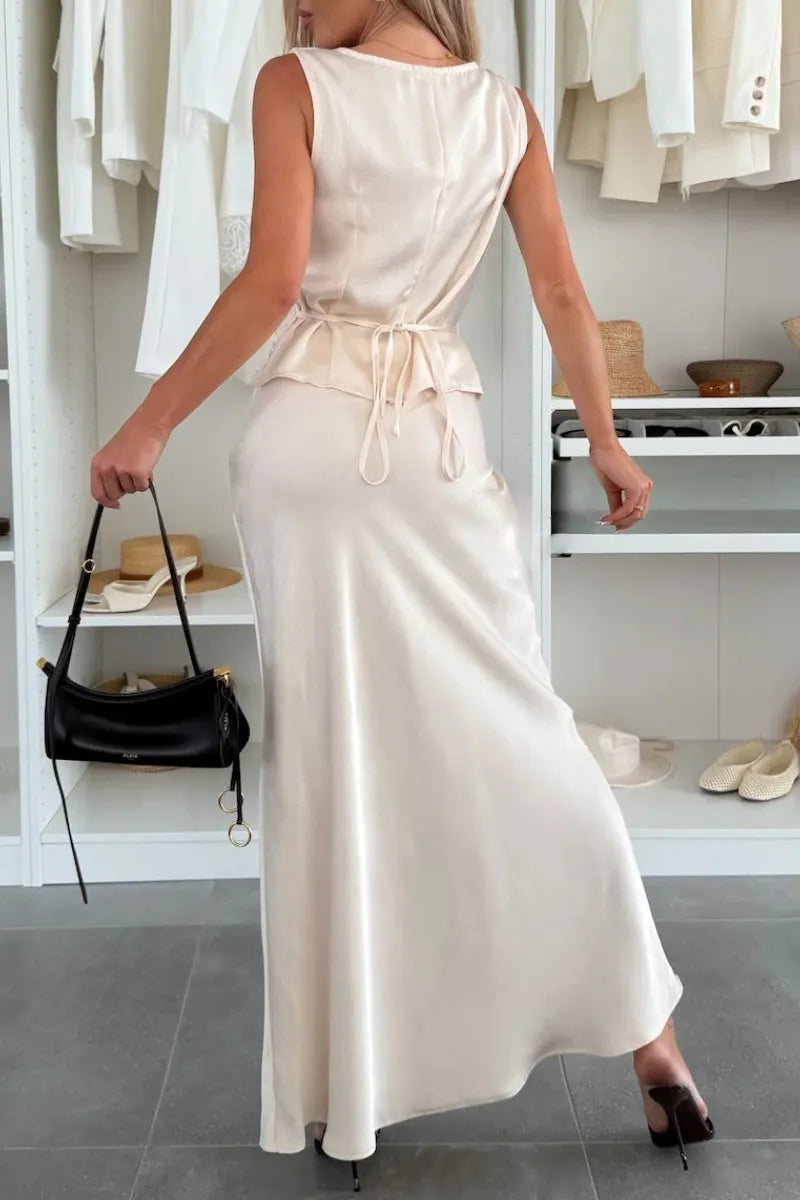 Women's Elegant Lace Strap Satin Suit