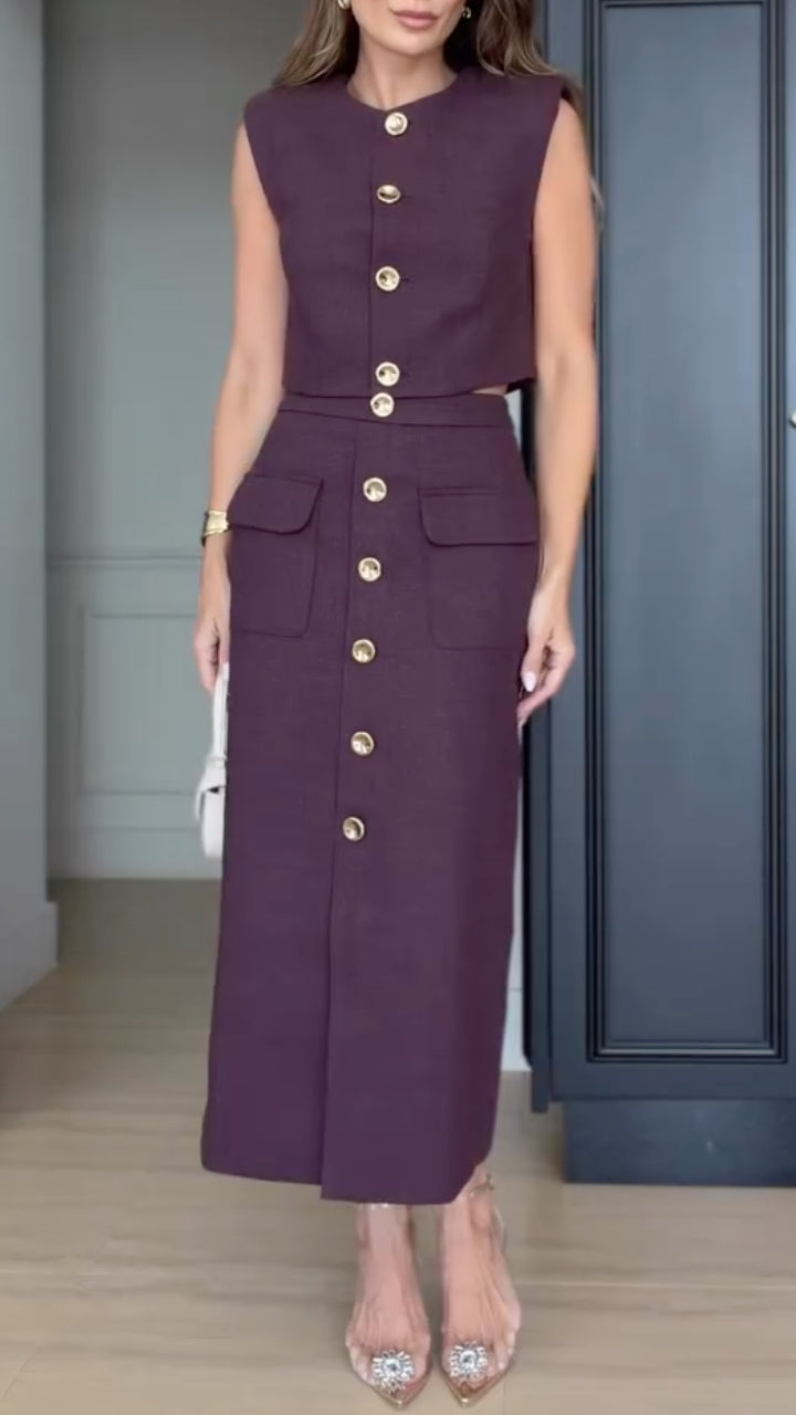 Purple Tweed Two-Piece Skirt Suit
