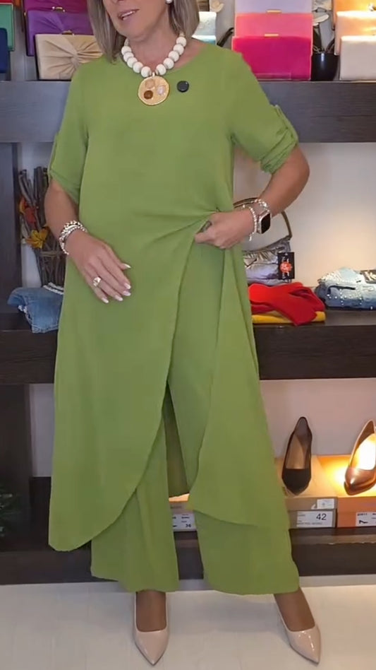 Women's Round-Neck Irregular Chiffon Loose-Fit Two-Piece Set