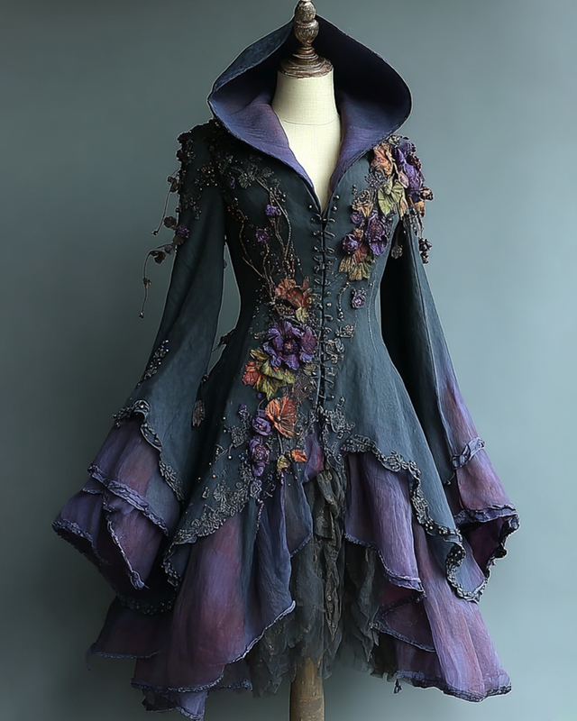 Halloween themed gradient floral embroidered dress 605d