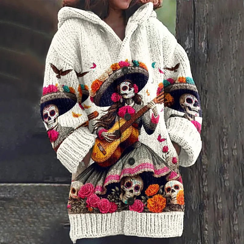 Vintage Classy Mexican Sugar Dia De Los Muertos Day Of The Dead Inspired Pattern Print Women's Sweater