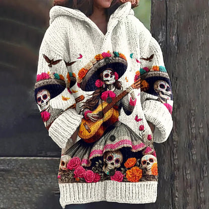Vintage Classy Mexican Sugar Dia De Los Muertos Day Of The Dead Inspired Pattern Print Women's Sweater
