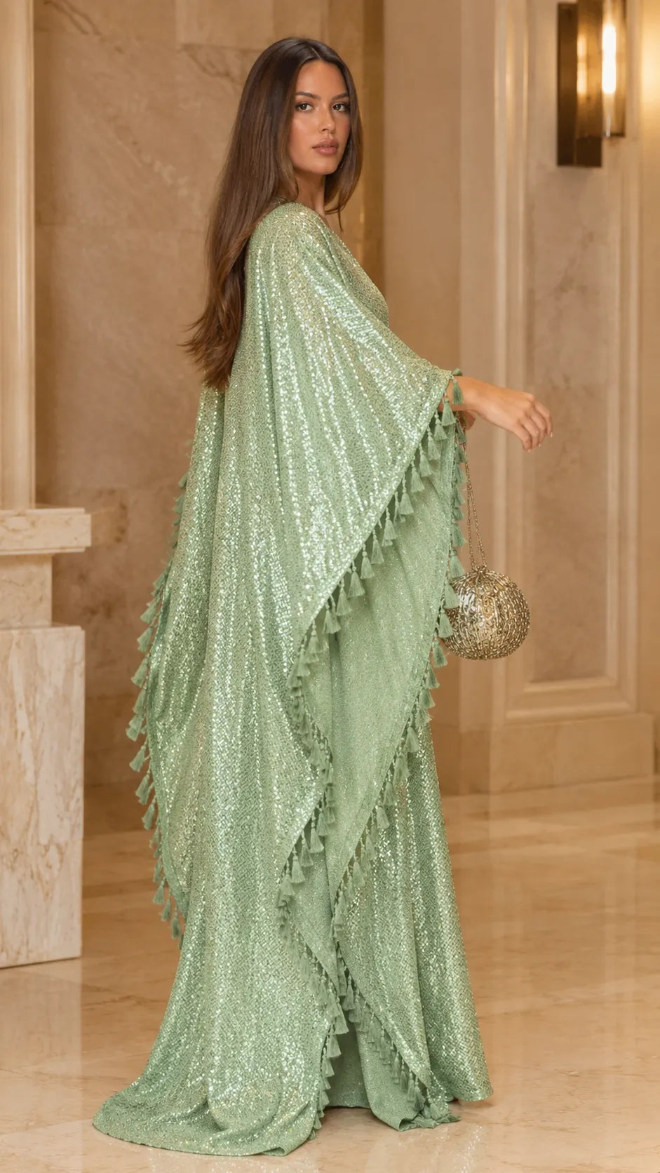 Sequin Tassel V-Neck Kaftan Maxi Gown