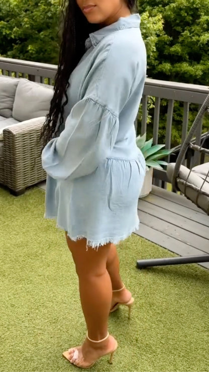 Light Blue Oversized Denim Shirt Dress