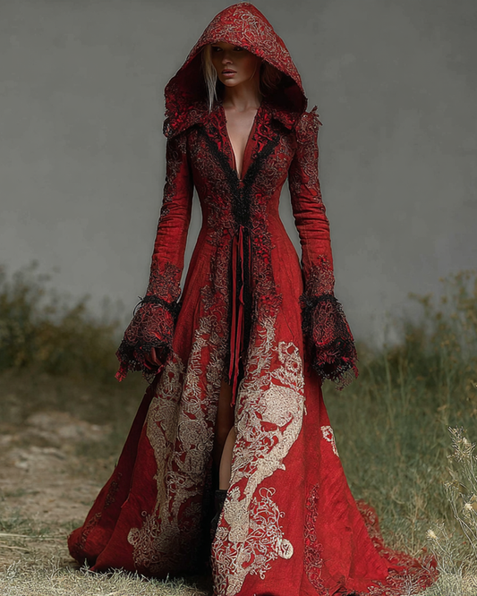 Halloween themed gradient lace embroidered hooded dress d90c