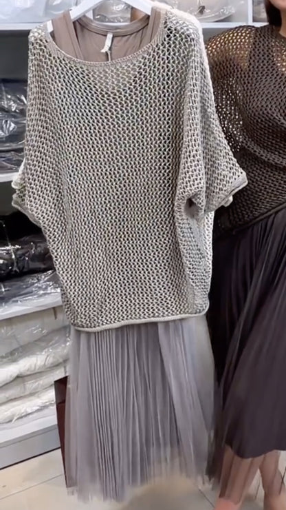 Women's Open-Knit Cover-Up & Dress — Casual Two-Piece Set