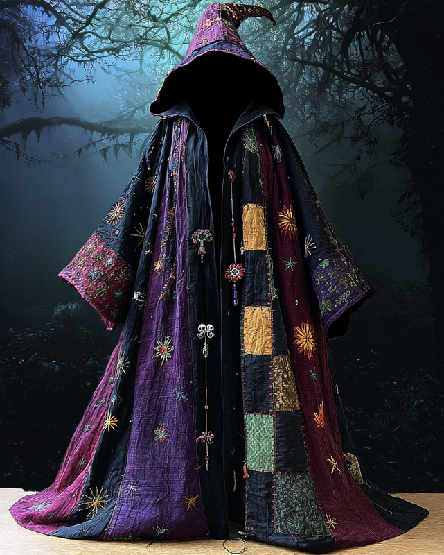 Ethnic patchwork contrast color ethnic style cape  5df9