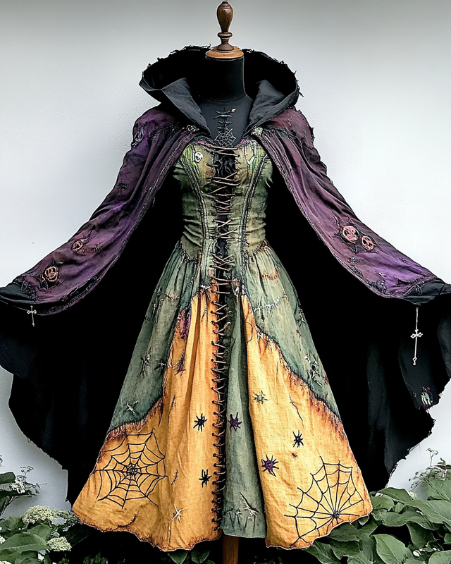 Women's Halloween Bat Wing Sleeve Contrast Color Exaggerated Cape 4a4e