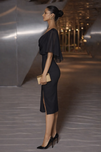 Chiffon Patchwork High Slit Bodycon Dress