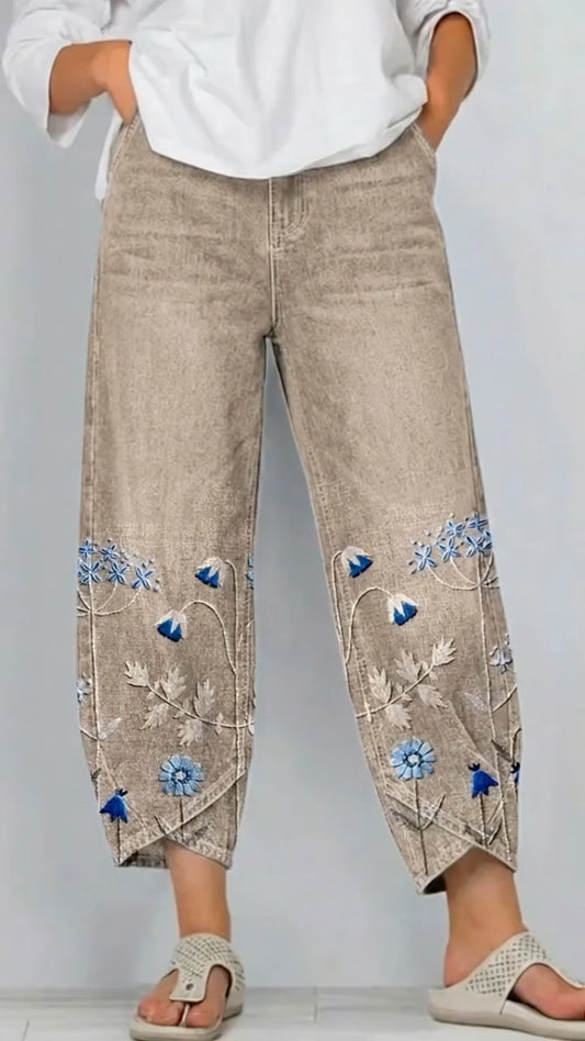 High Waist Cropped Wide Leg Denim Pants