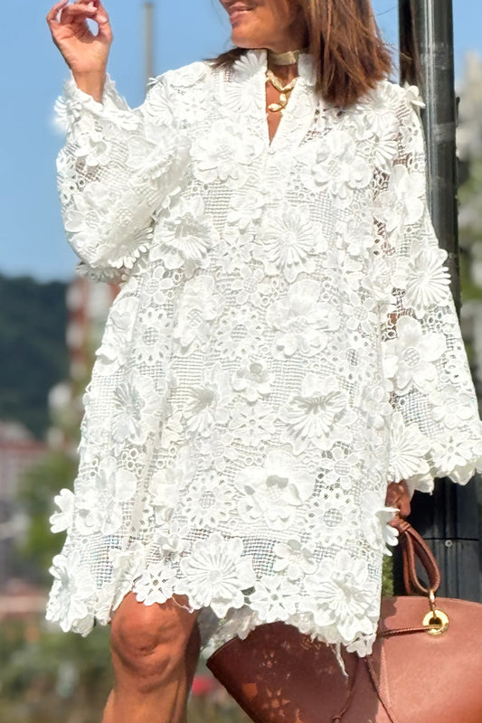 3D Floral Lace V-Neck Tunic Dress