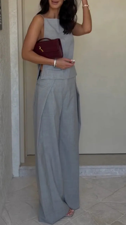 Gray Cami Top Wide Leg Pants Two Piece Set