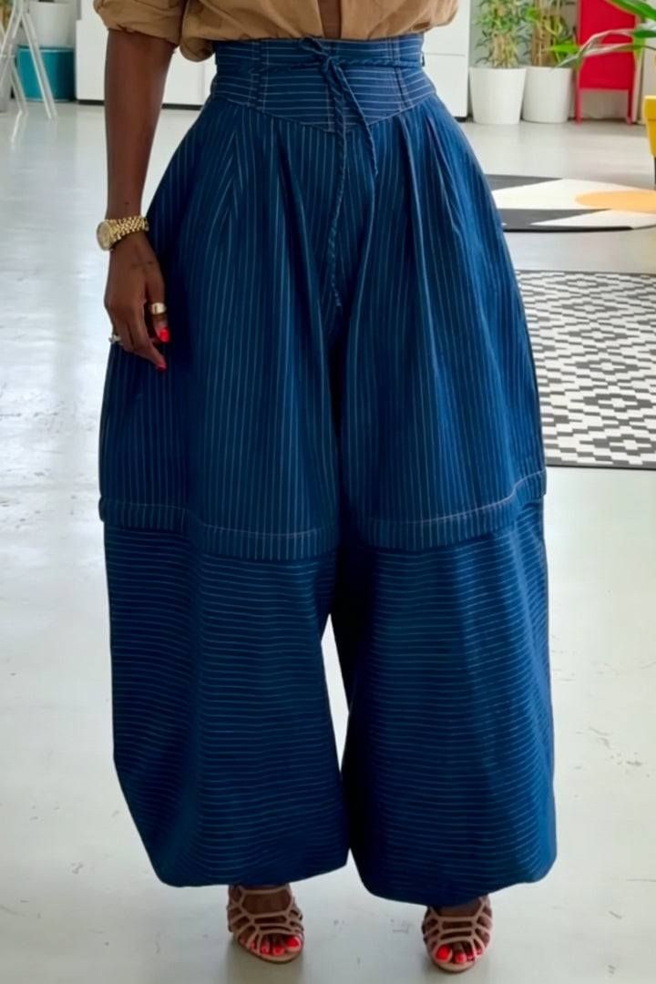 Blue Pinstripe High Waist Balloon Pants