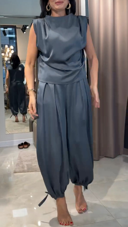 Satin Sleeveless Top & Harem Pants Co-Ord Set
