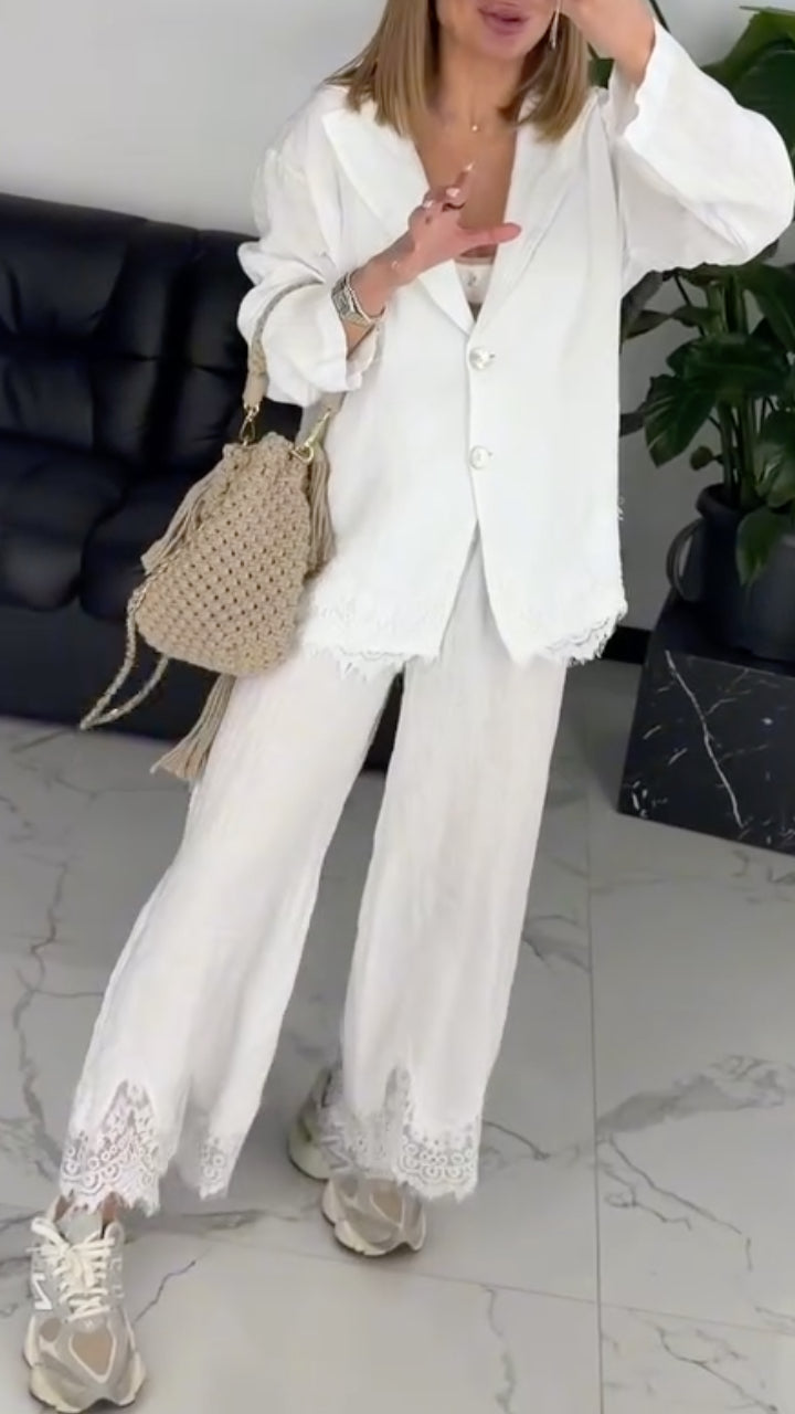 Linen Blazer & Wide Leg Pants Co-Ord Set
