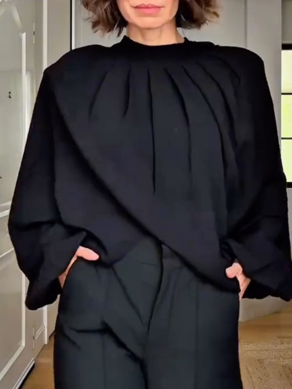 Black Oversized Blouse & Wide Leg Pants Set