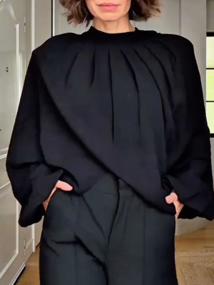 Black Oversized Blouse & Wide Leg Pants Set