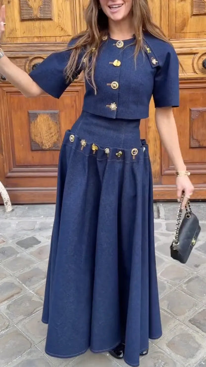 Dark Blue Denim 2 Piece Set