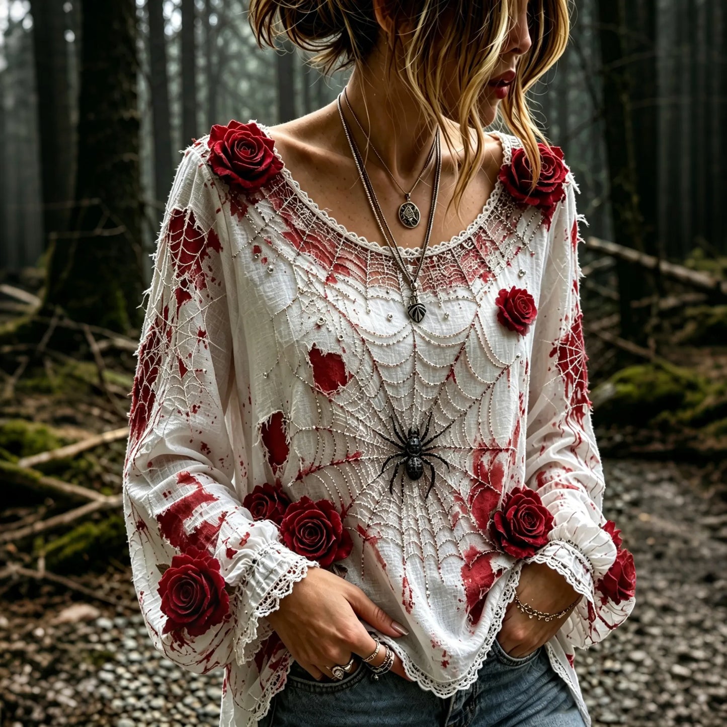 Women's Vintage Rose Linen Blend Art Long Sleeve T-shirt