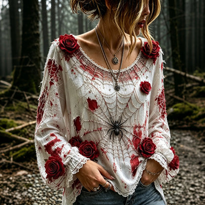 Women's Vintage Rose Linen Blend Art Long Sleeve T-shirt