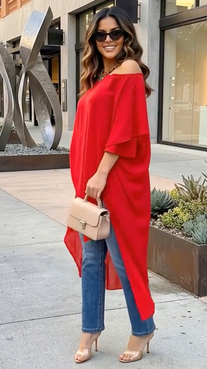 Off‑Shoulder Sheer Long Tunic