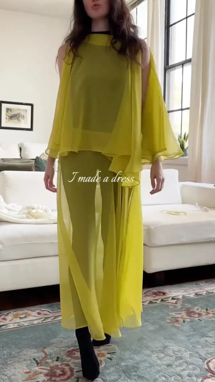 Bright Yellow Sheer Chiffon Co-Ord Set