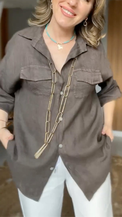 Linen Oversized Button-Down Shirt